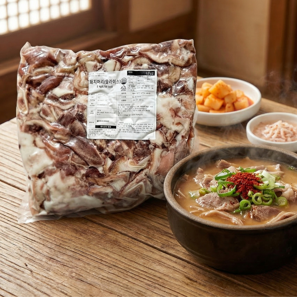 돼지 머리 머릿고기 수육 삶은 국밥용 순대국 재료 슬라이스 2kg - 상품 이미지
