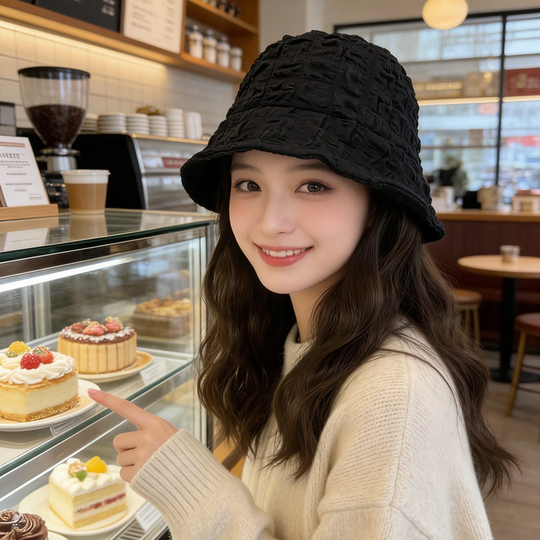 항암가발 가발달린모자 여성용 일체형 파마 펌 웨이브 블랙 캡 쿨브라운 워터 리플 - 상품 이미지