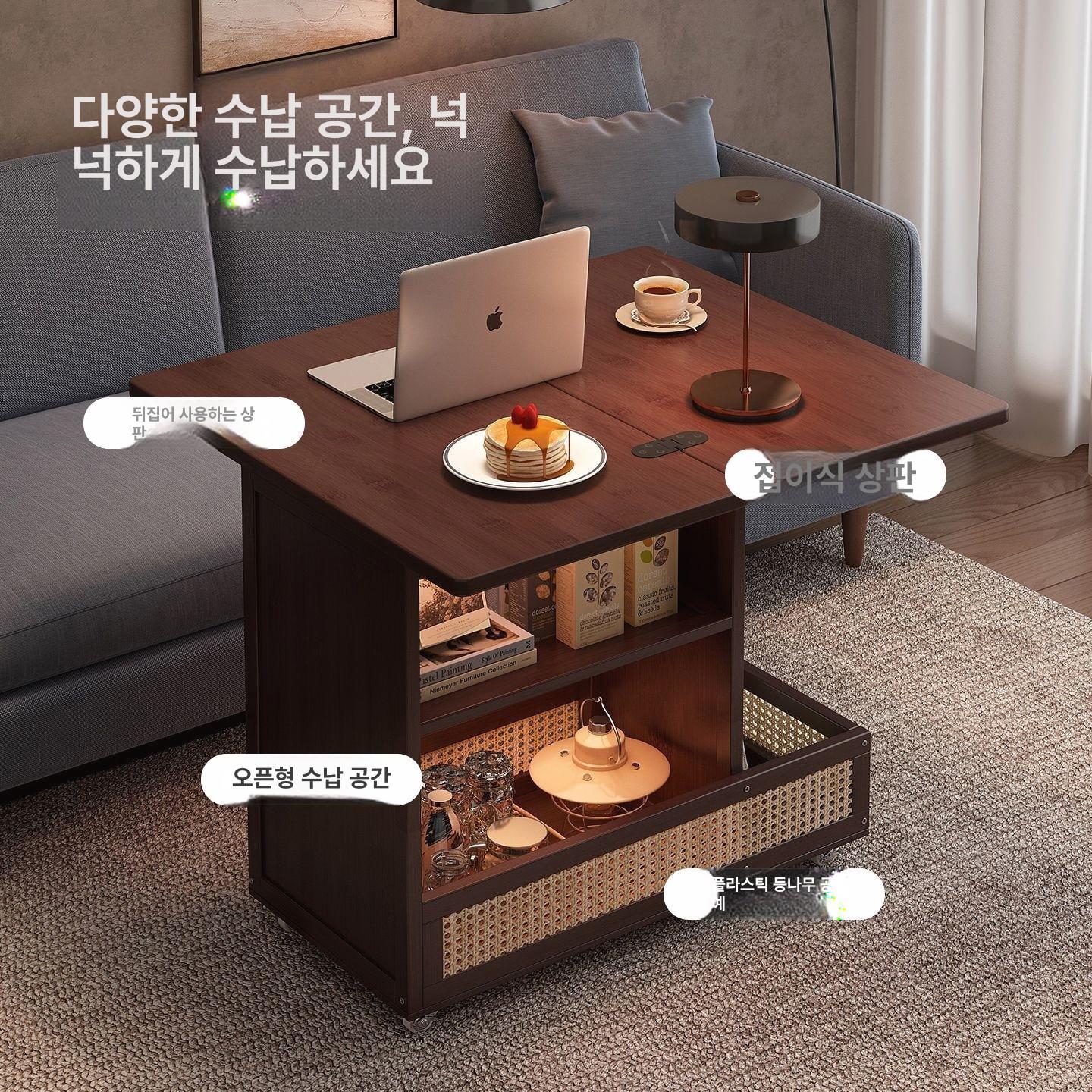 이동식 거실 수납테이블 보조탁 틈새 간이 사이드테이블 회전식 접이식 사이드 테이블 B - 상세 이미지 4