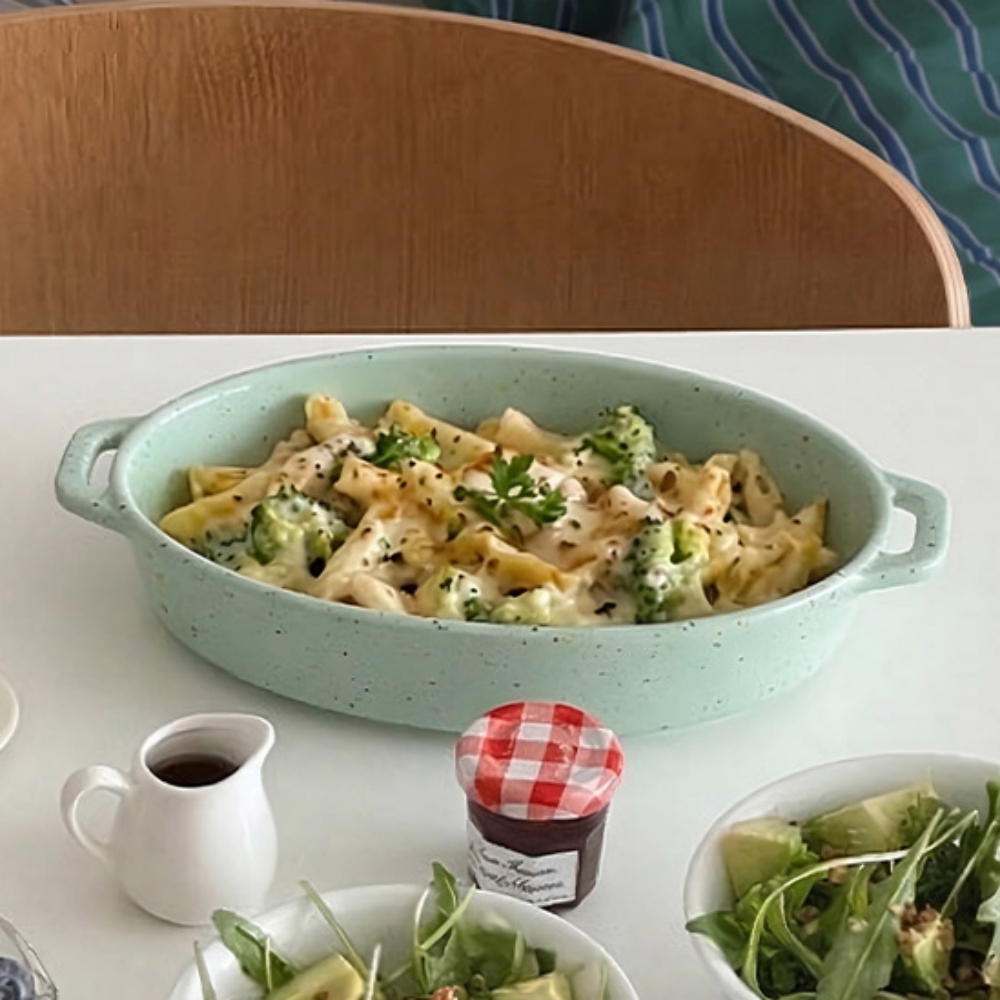 오벌 오븐 그라탕기 파스타 스파게티 리조또 볶음밥 라자냐 플레이팅 그릇 타원형 그린 - 상품 이미지
