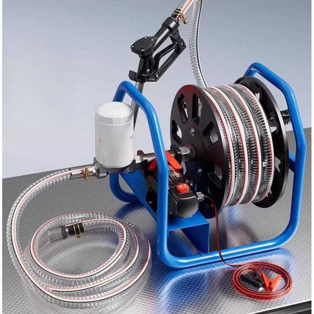 자동 주유 펌프 농업용 급유기 기름 오일 릴 석션 12V+강화호스+플라스틱건 380W-550W - 상품 이미지
