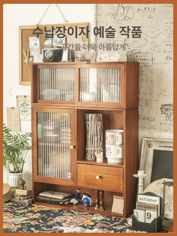 빈티지 원목 미니 수납장 미닫이 슬라이딩 소품 인테리어 서랍장 - 상세 이미지 4