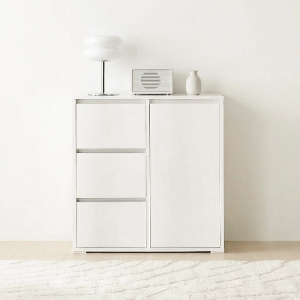 무드인 거실모듈 서랍형 침대옆 LP 옷 높은 안방 수납장 800x400x825mm, 3단, 화이트