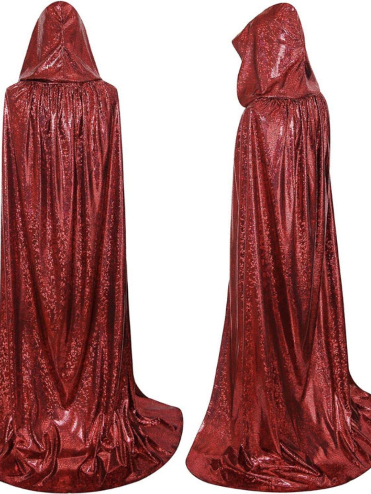 반짝이 후드 코스튬 긴 롤 남녀 망토 할로윈 공용 광택 레드 110cm - 상품 이미지