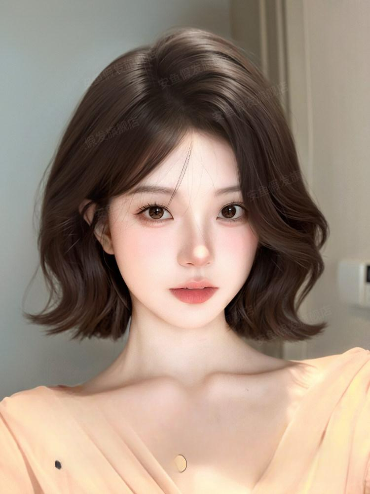 여성 자연스러운 통가발 숏컷 단발 외출용 프렌치 볼륨업 블랙티 컬러 + 헤어 네트 - 상품 이미지