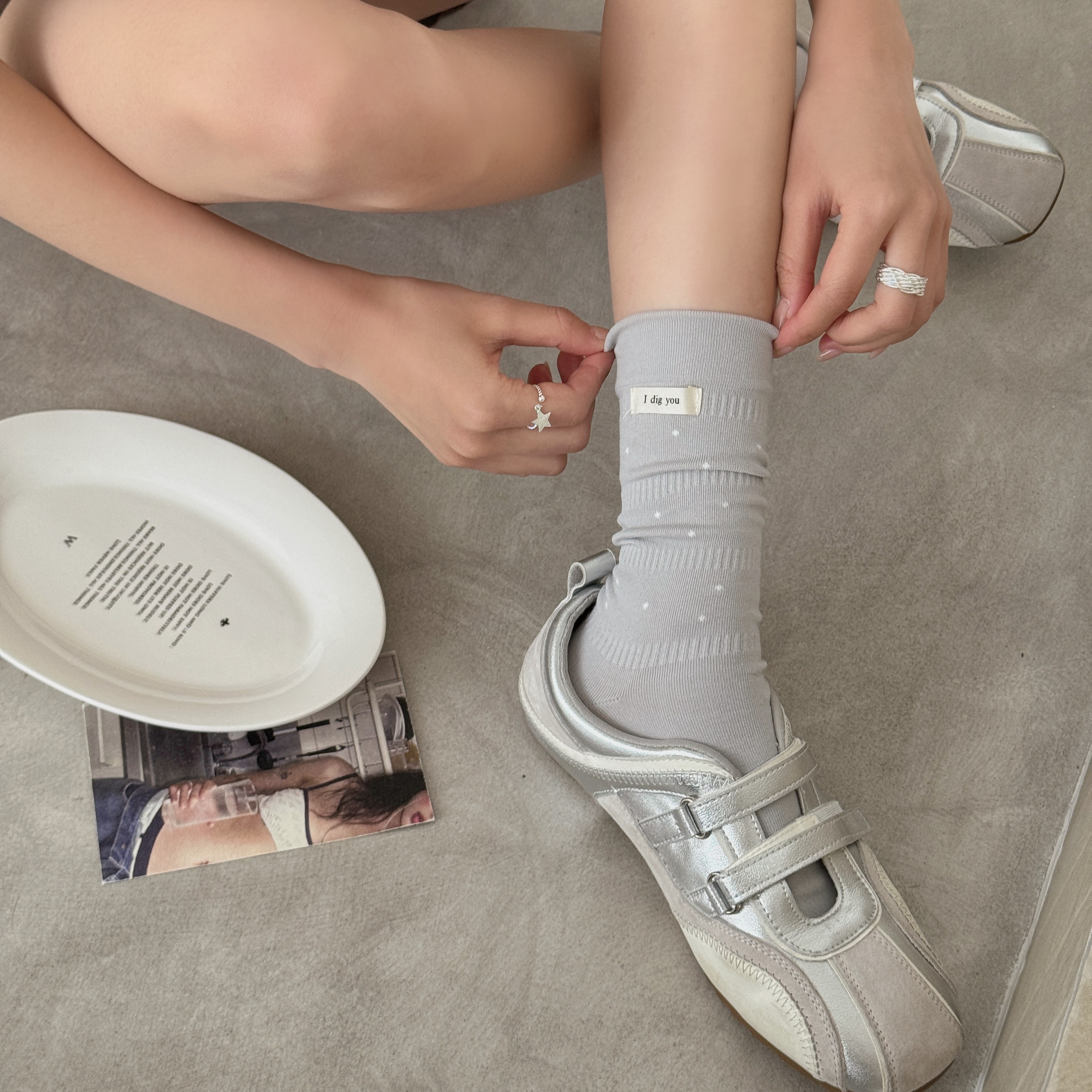 여성 도트 면양말 데일리 컬러 와펜 이미지 6