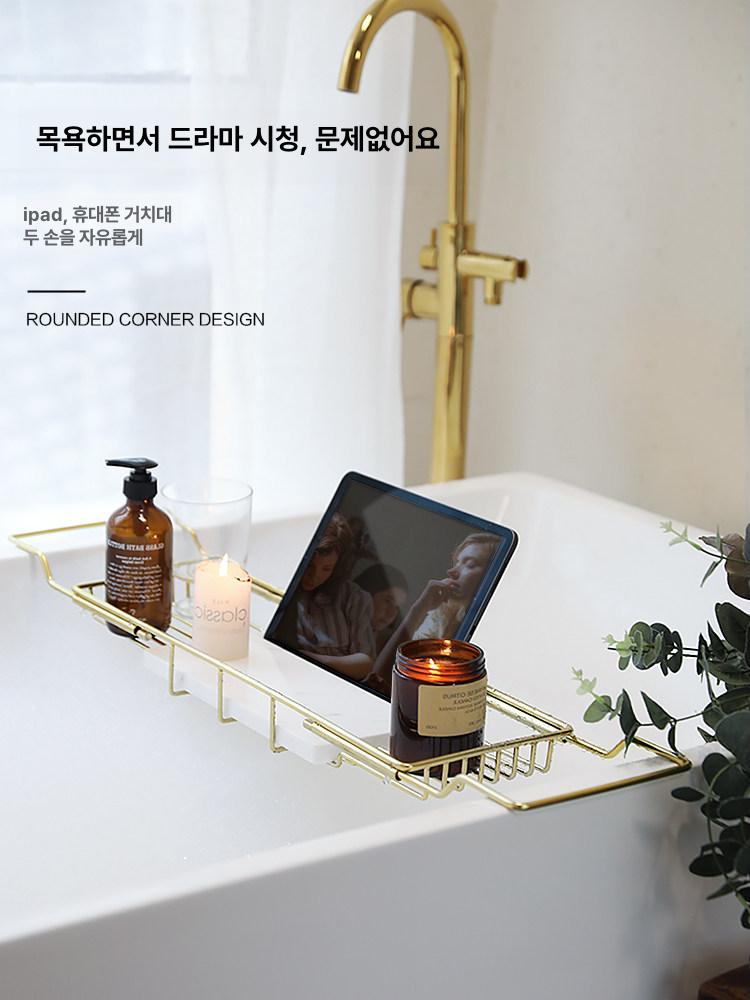 욕조 거치대 욕실 보관 스테인리스 무타공 화장실 휴대폰 실버 화이트 마블 - 상세 이미지 2