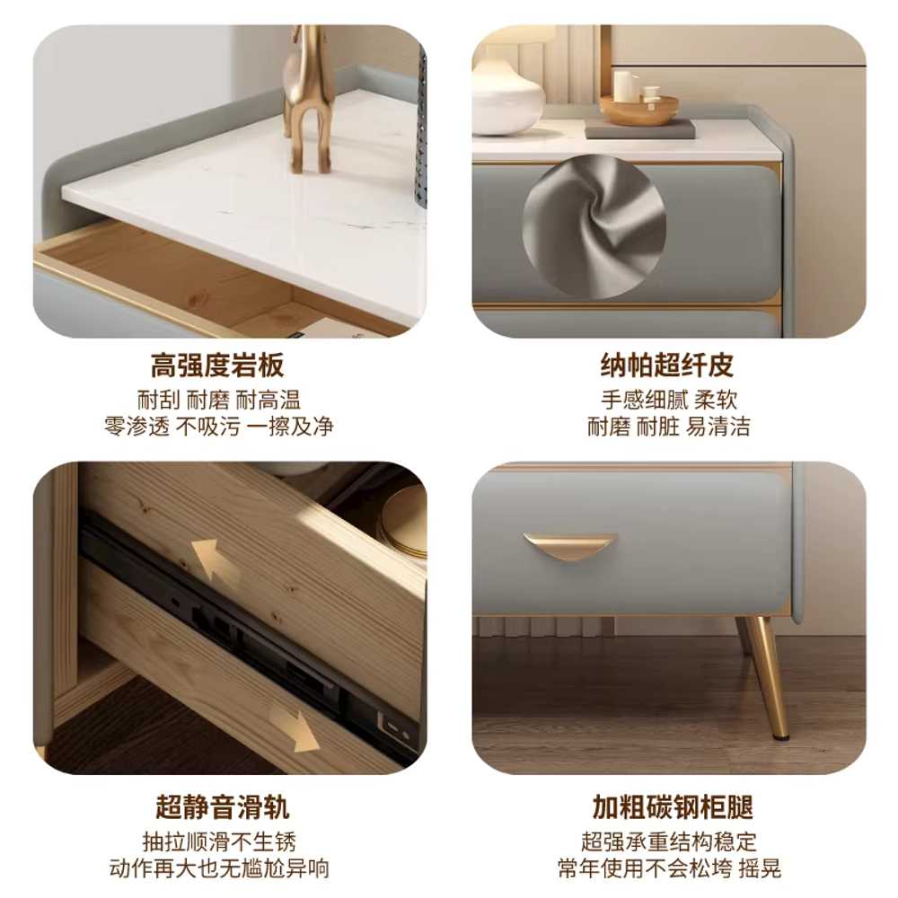 북유럽 침대 서랍장 협탁 원목 테이블 침실 대리석 크림화이트+골드+원목서랍 40x40x50cm - 상세 이미지 4