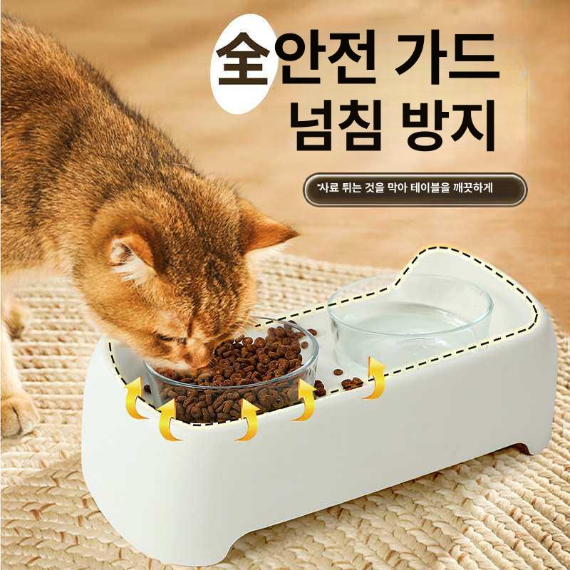 강아지밥그릇 고양이밥그릇 세트 애견식기 원목 식기 유리 물그릇 사료 - 상세 이미지 2
