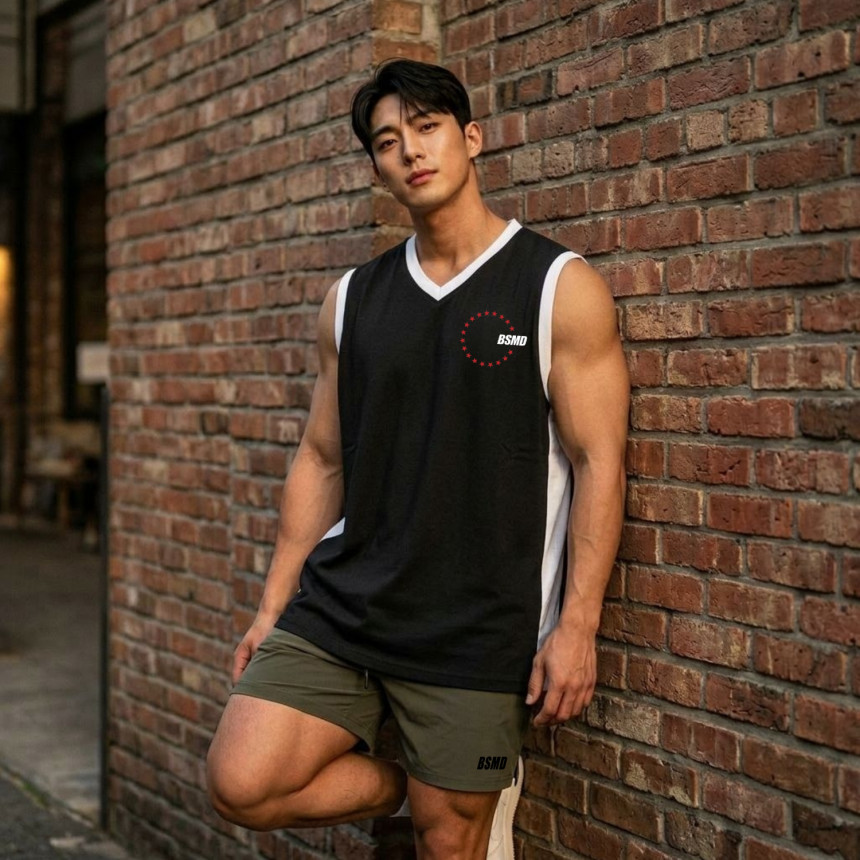 비스트모드 스타로고 럭비 메쉬 헬스 나시 티셔츠 오버핏 짐웨어 BSMD