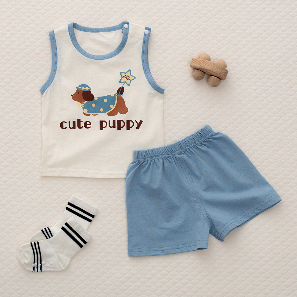 포그망 애니멀 민소매 아기 실내복 세트 아동 나시 여름 신생아 내의 백일 이미지 6