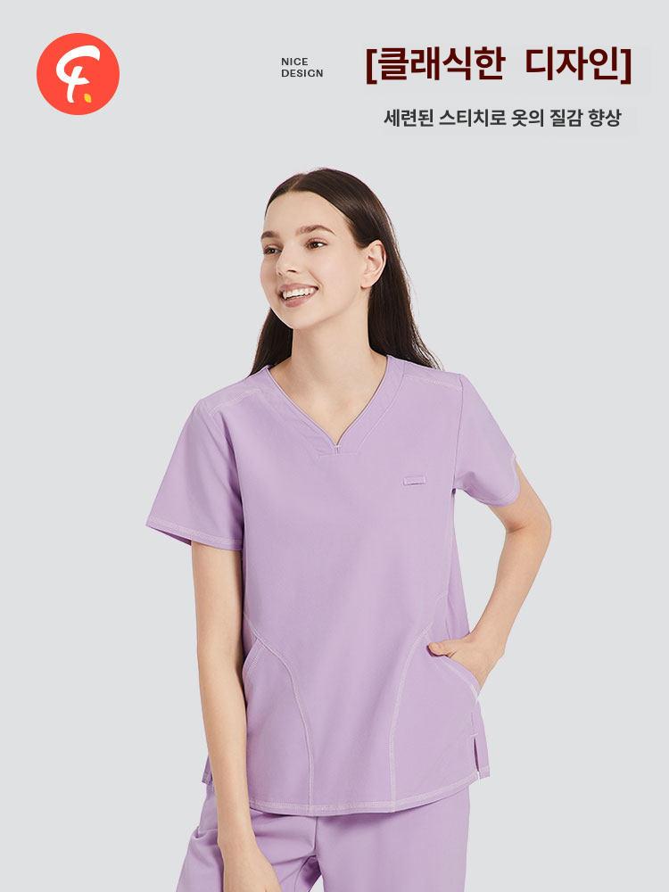 목 바지 작업복 간호사 스크럽 병원복 여성 신축성 헤이즈그레이 M - 상세 이미지 5