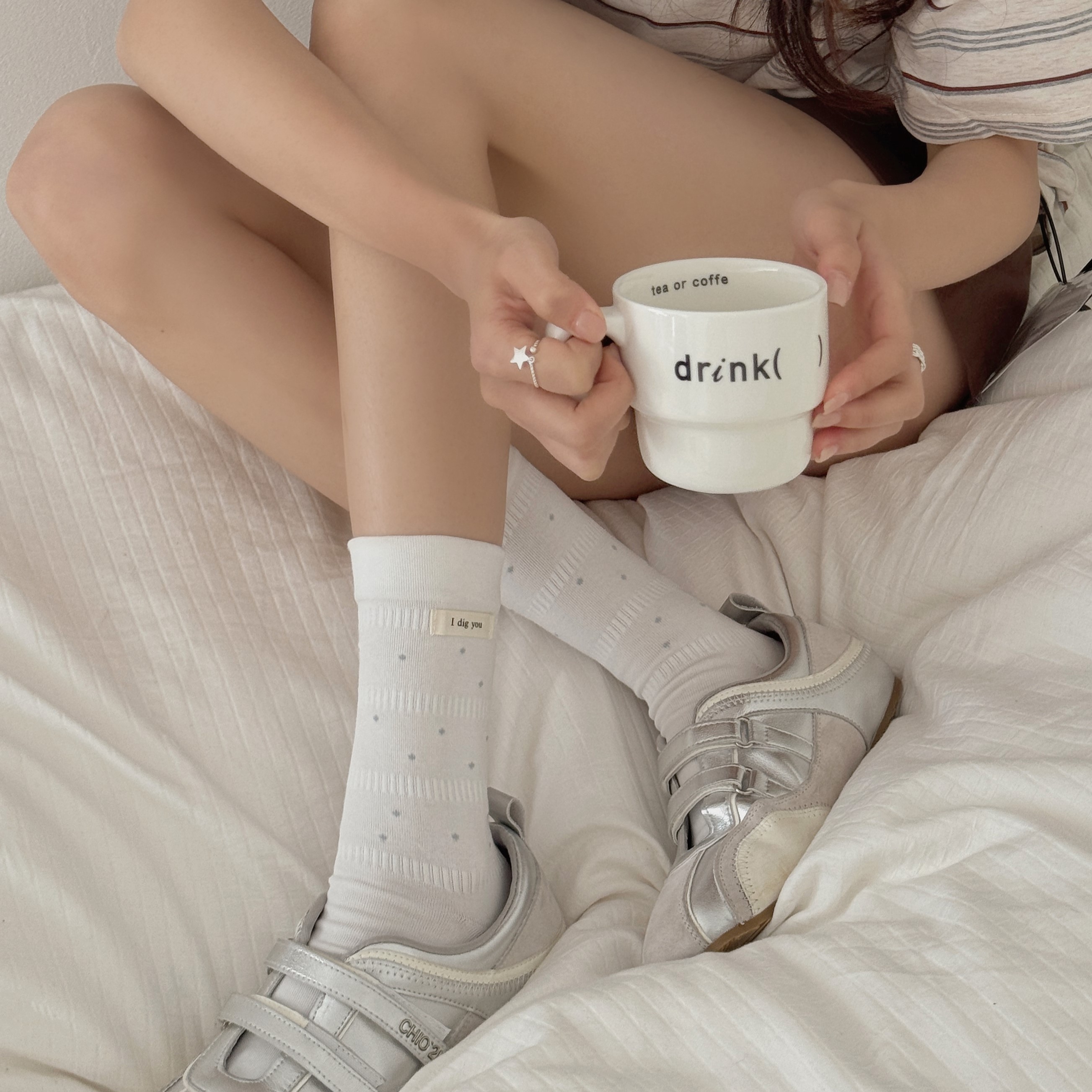 여성 도트 면양말 데일리 컬러 와펜 - 상세 이미지 3