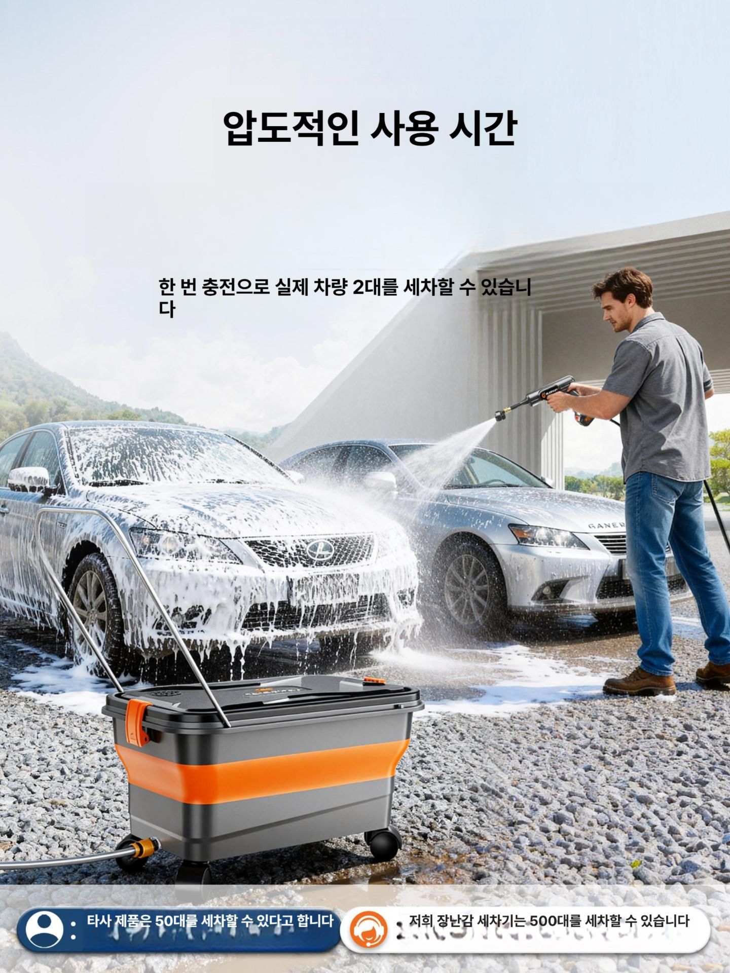 충전식세차기 고압물총 세차분사기 초강력 물총 무선 충전식 세척기 배터리 세차건 무브러시 - 상세 이미지 4