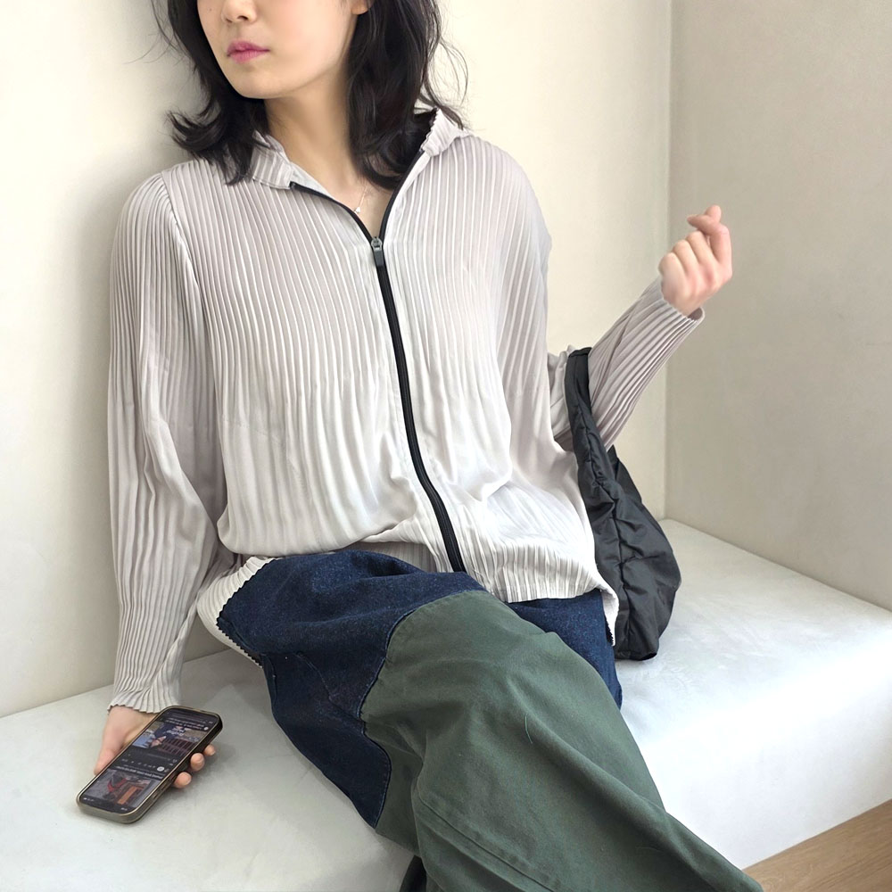 플리츠 집업 휘뚜르마뚜르 지퍼 후드 바람막이 상품 이미지