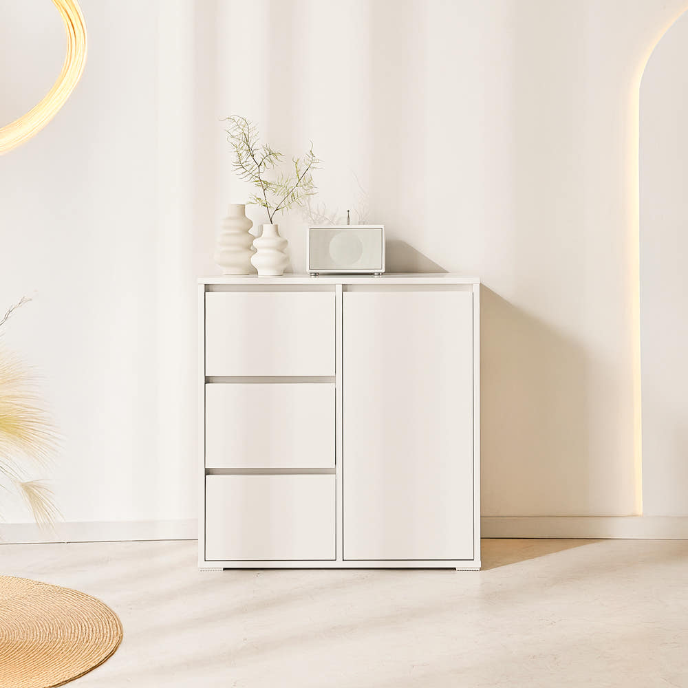무드인 거실모듈 서랍형 침대옆 LP 옷 높은 안방 수납장 800x400x825mm, 3단, 화이트