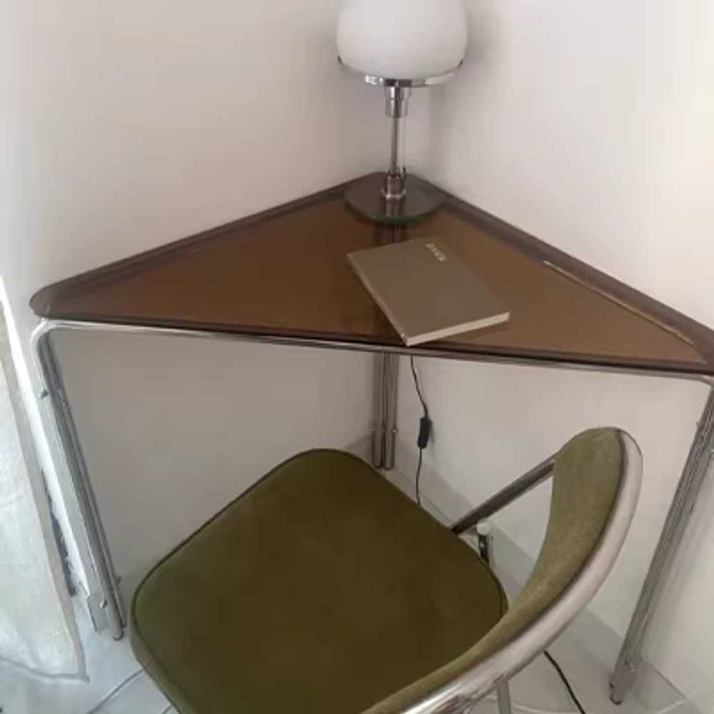 삼각 코너 테이블 틈새 선반 모서리 스텐 투명 책상 투명 70x70x75cm 이미지 7