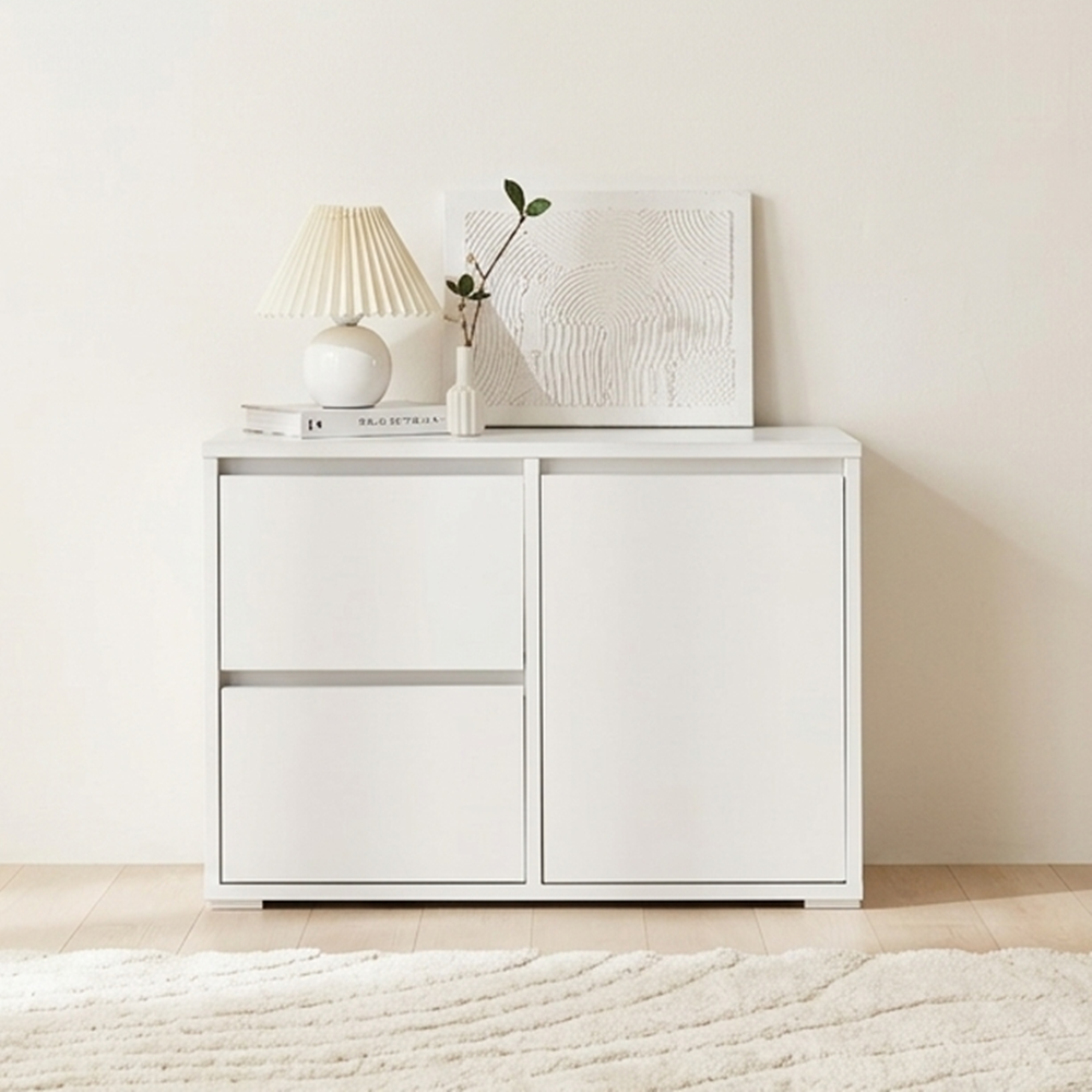 무드인 공간분리 거실 모듈 수납장 침대옆 안방 낮은 서랍형 800x400x570mm, 2단, 화이트
