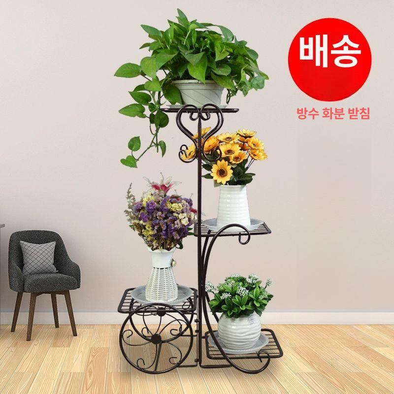 철제 화분 진열대 식물 꽃마차 정리대 다육이 거실 블랙 다층 6-10개 화분용 6개 - 상세 이미지 2