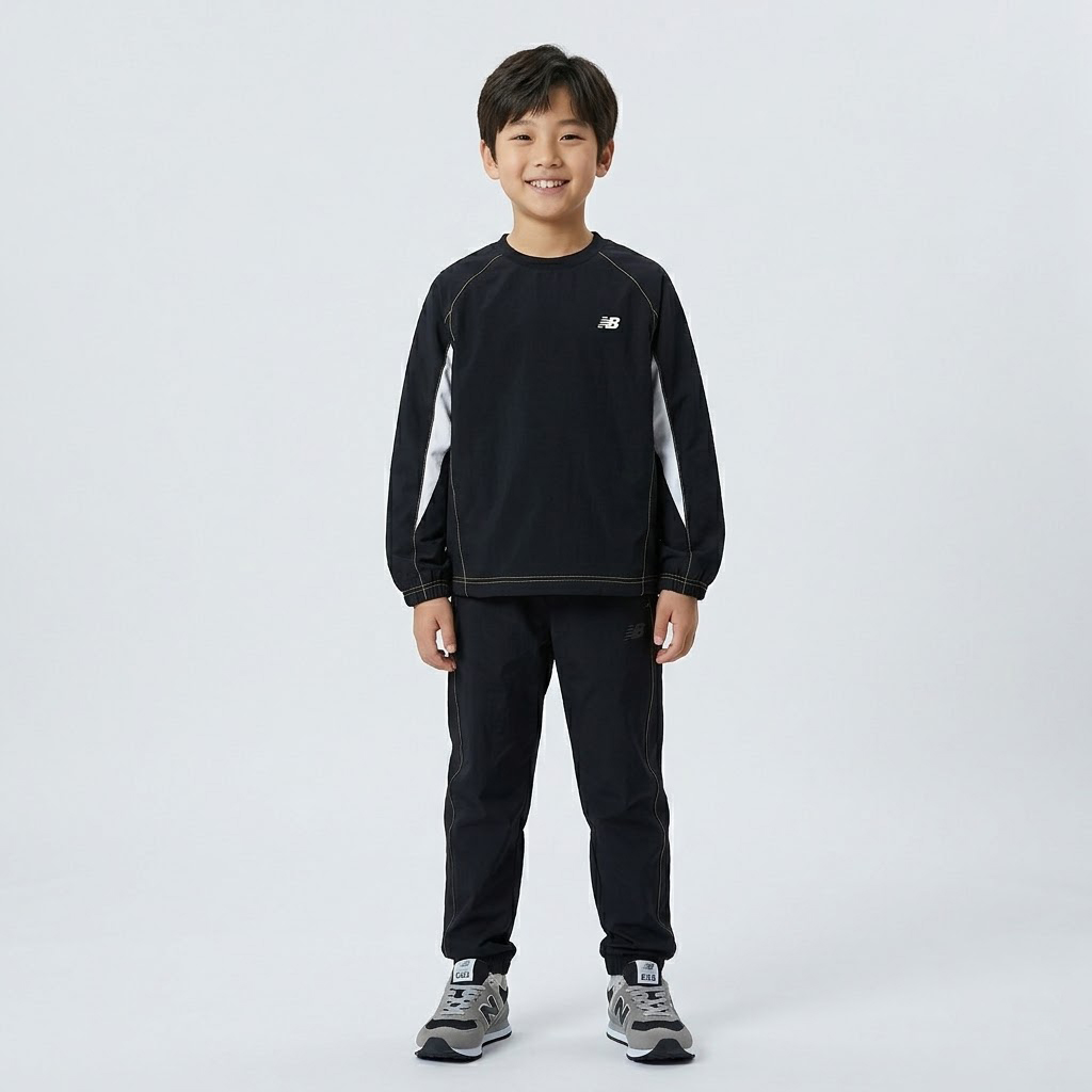 [국내매장판] 뉴발란스 키즈 주니어 경량 데일리 풀오버 우븐 바람막이 블랙, 130 - 상세 이미지 3