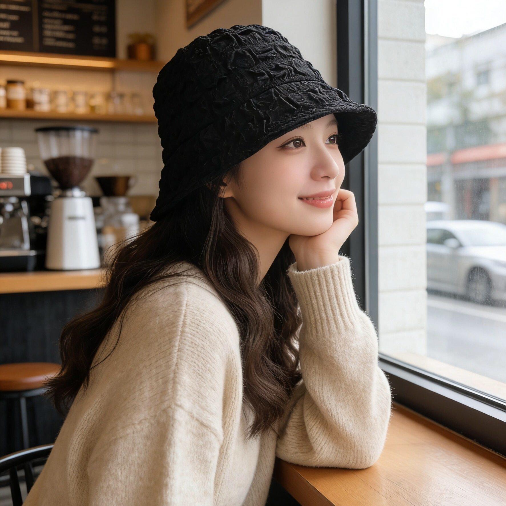 항암가발 가발달린모자 여성용 일체형 파마 펌 웨이브 블랙 캡 쿨브라운 워터 리플 - 상세 이미지 2