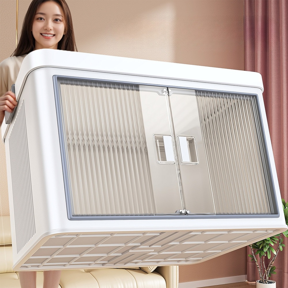 접이식 리빙박스 폴딩 대형 플라스틱 튼튼한 다용도 옷 장난감 수납 골격형 투명 슬라이딩 - 상품 이미지