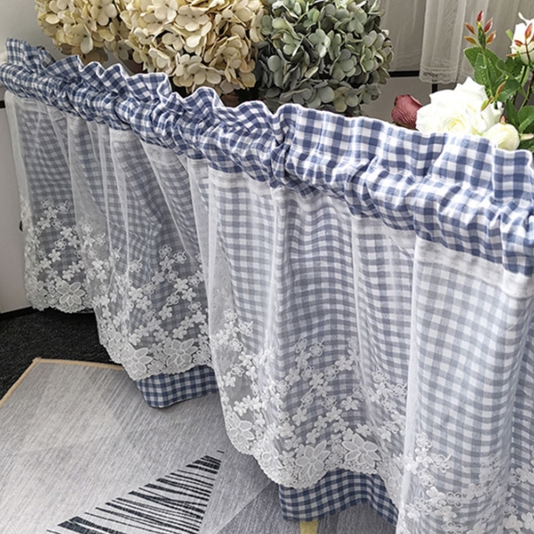주방 창문 커튼 미니 가림막 블루 체크 무늬 인테리어 가리개 가림막 레이스 다용도 창