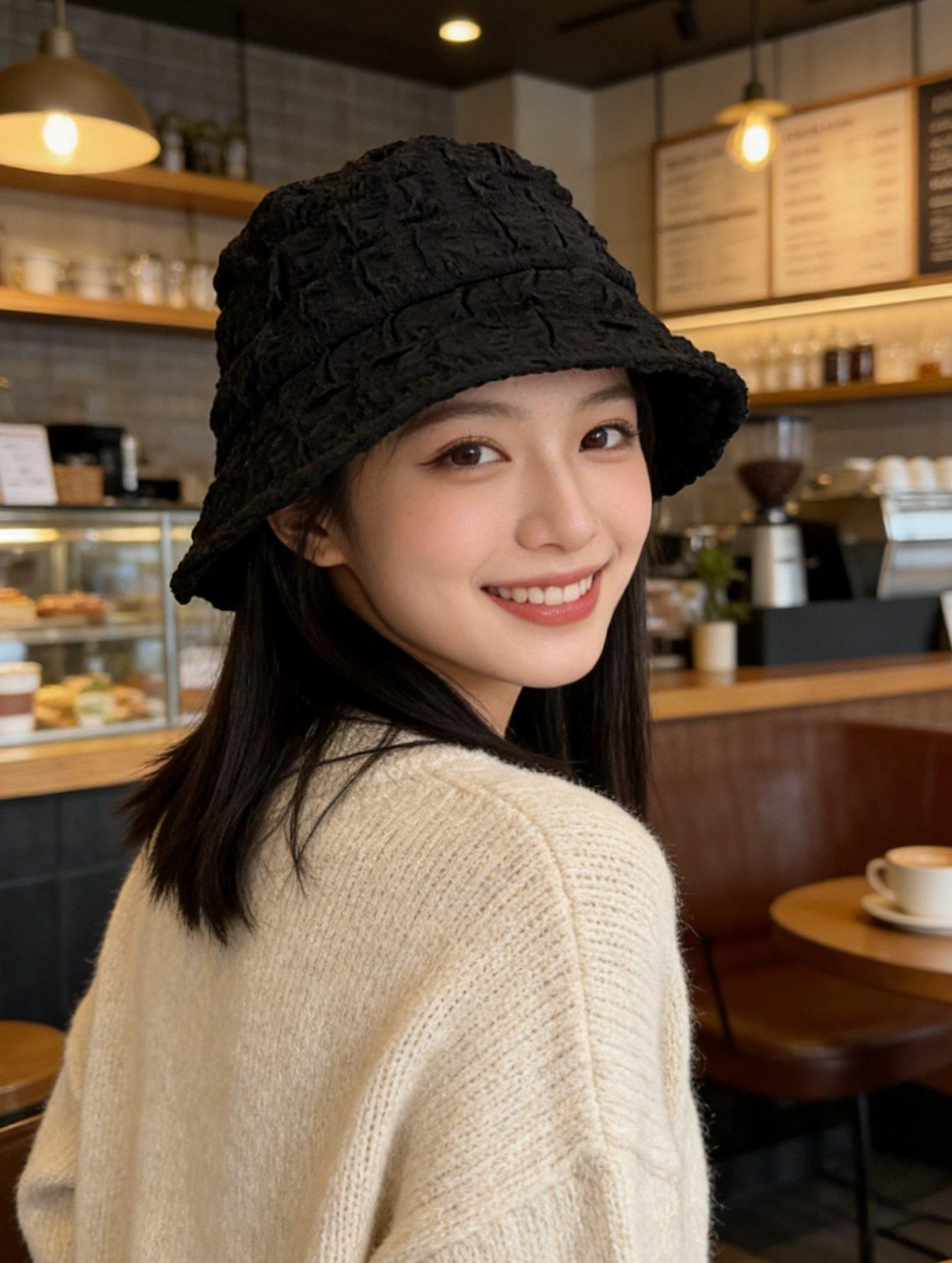 가발달린모자 여성용 분리형 항암가발 항암모자 블랙+쿨브라운 프렌치 롤+헤어 네트 포함 - 상세 이미지 2