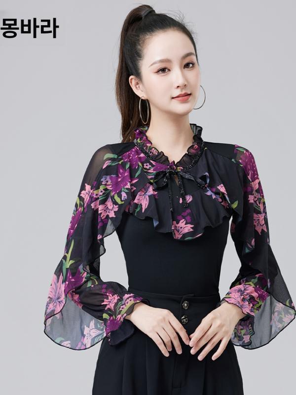 방송댄스의상 라인댄스복 댄스스포츠 줌바 여성 상의 라틴 핑크 S - 상세 이미지 2