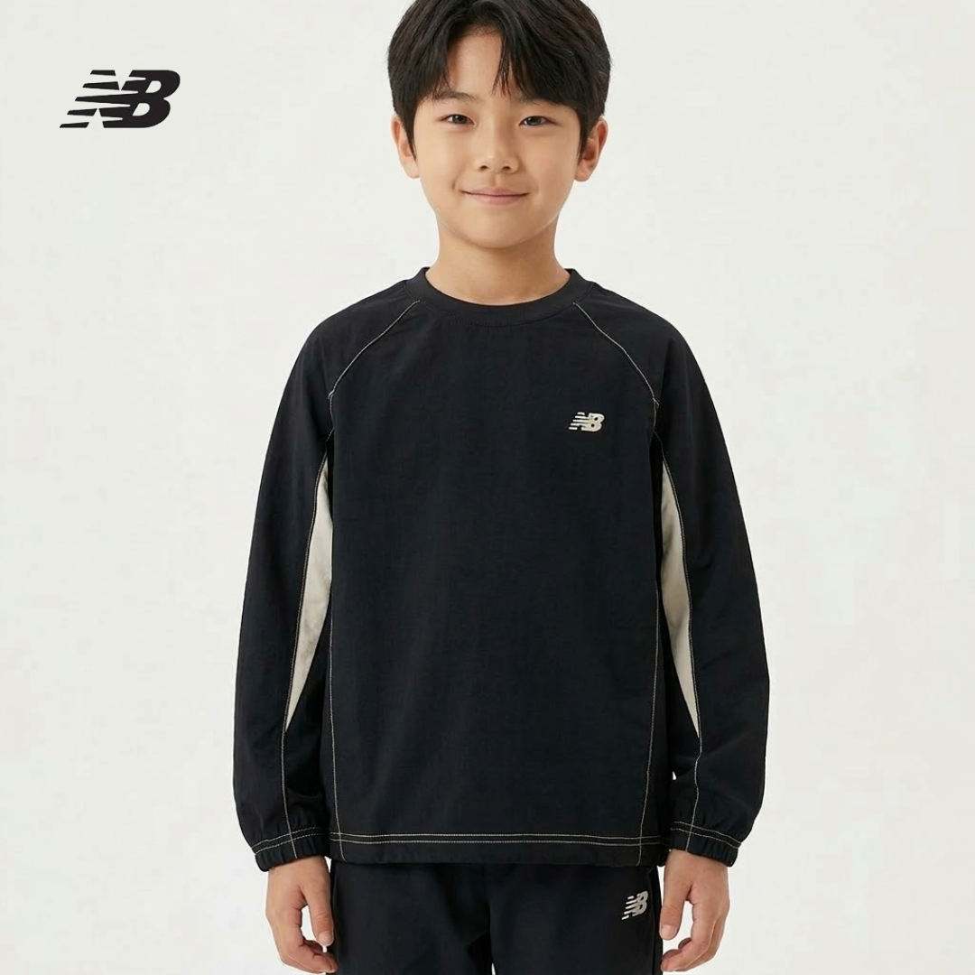 [국내매장판] 뉴발란스 키즈 주니어 경량 데일리 풀오버 우븐 바람막이 블랙, 130 - 상품 이미지