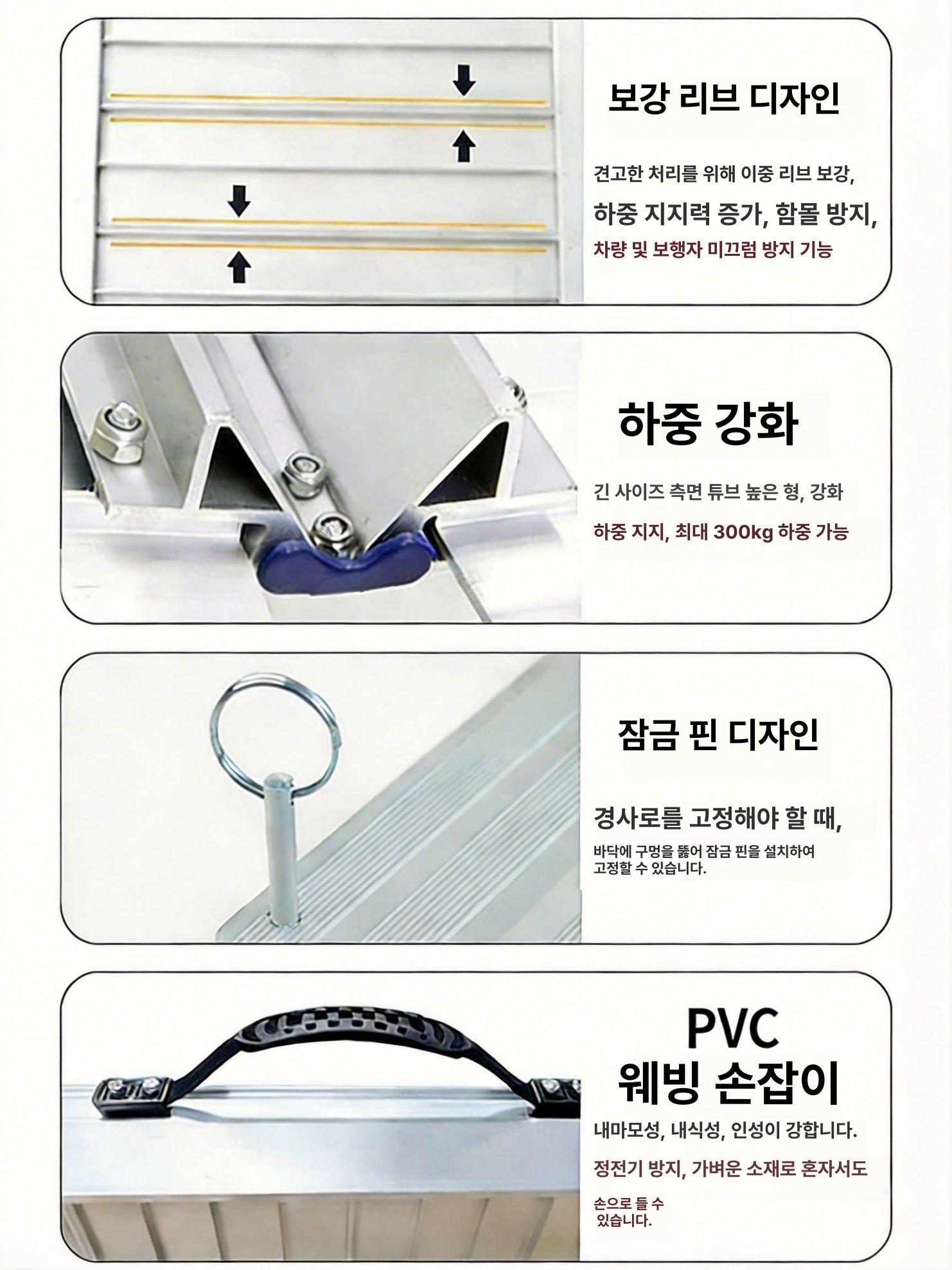 알루미늄 접이식사다리 상하차 리프트 차량 방지턱 언덕 바닥 안전 미끄럼방지 알루미늄 경사로 240x72cm - 상세 이미지 4