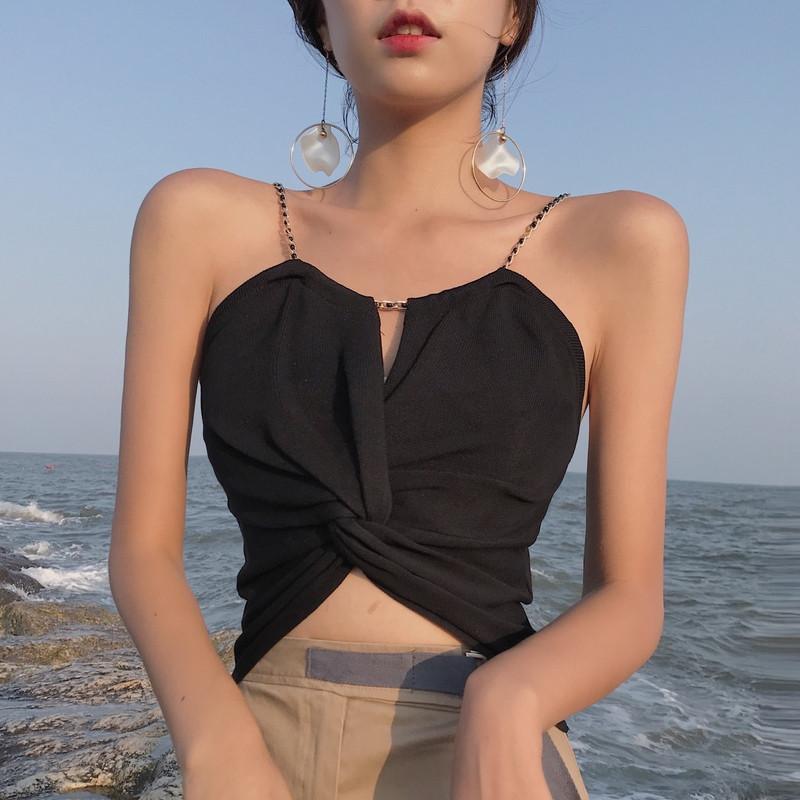 꼬임 체인 개성 끈 나시 슬림핏 크롭탑 - 상세 이미지 2