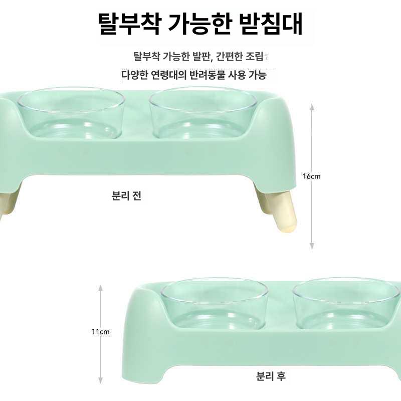 강아지밥그릇 고양이밥그릇 세트 애견식기 원목 식기 유리 물그릇 사료 - 상세 이미지 5