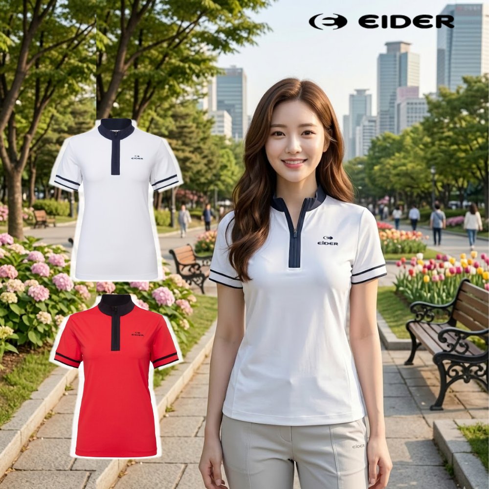 아이더 여성 반팔 집업 티셔츠 등산 여름 콘티 - 상품 이미지