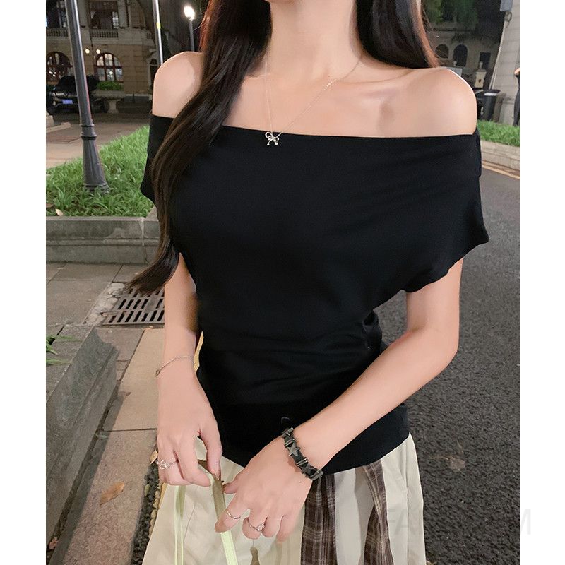 여성 데일리 캐주얼 루즈핏 면 오프숄더 입술넥 반팔 티셔츠 오피스룩 출근룩 데이트룩 놈코어룩 여리여리핏 보트넥 이미지 8