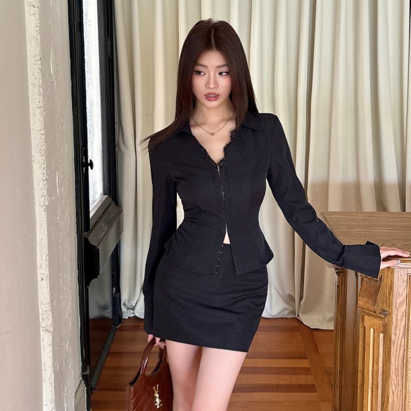 여성 하이웨스트 슬림핏 H라인 미니 스커트 정장 치마 하객룩 오피스룩 코디 - 상품 이미지