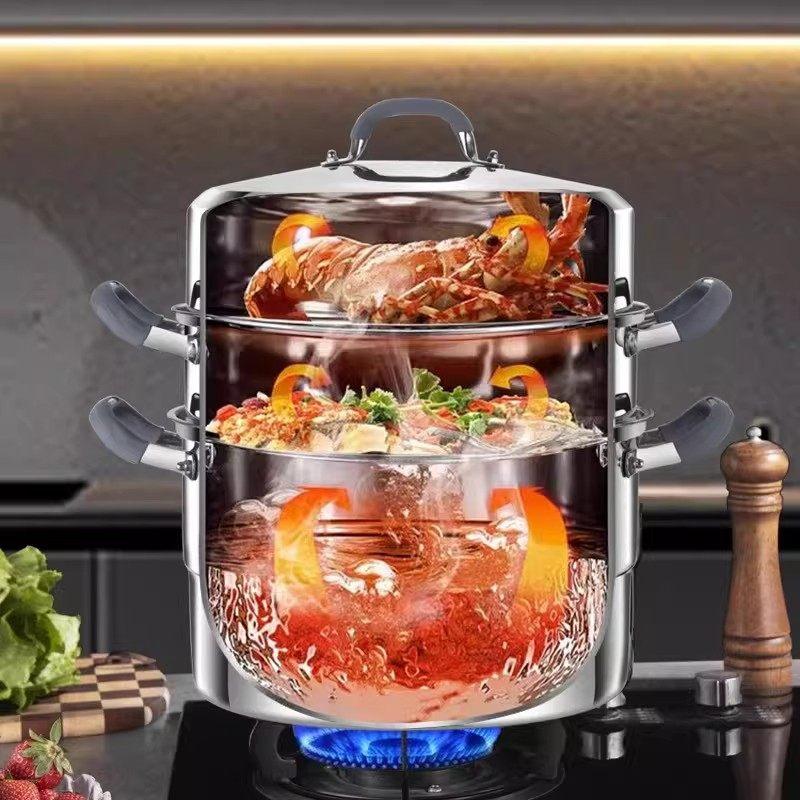 스테인리스 만두 찜통 대형 떡 찜냄비 다용도 해산물 외경 26cm 3단 냄비1개+찜판2개+찜기1개 - 상세 이미지 4