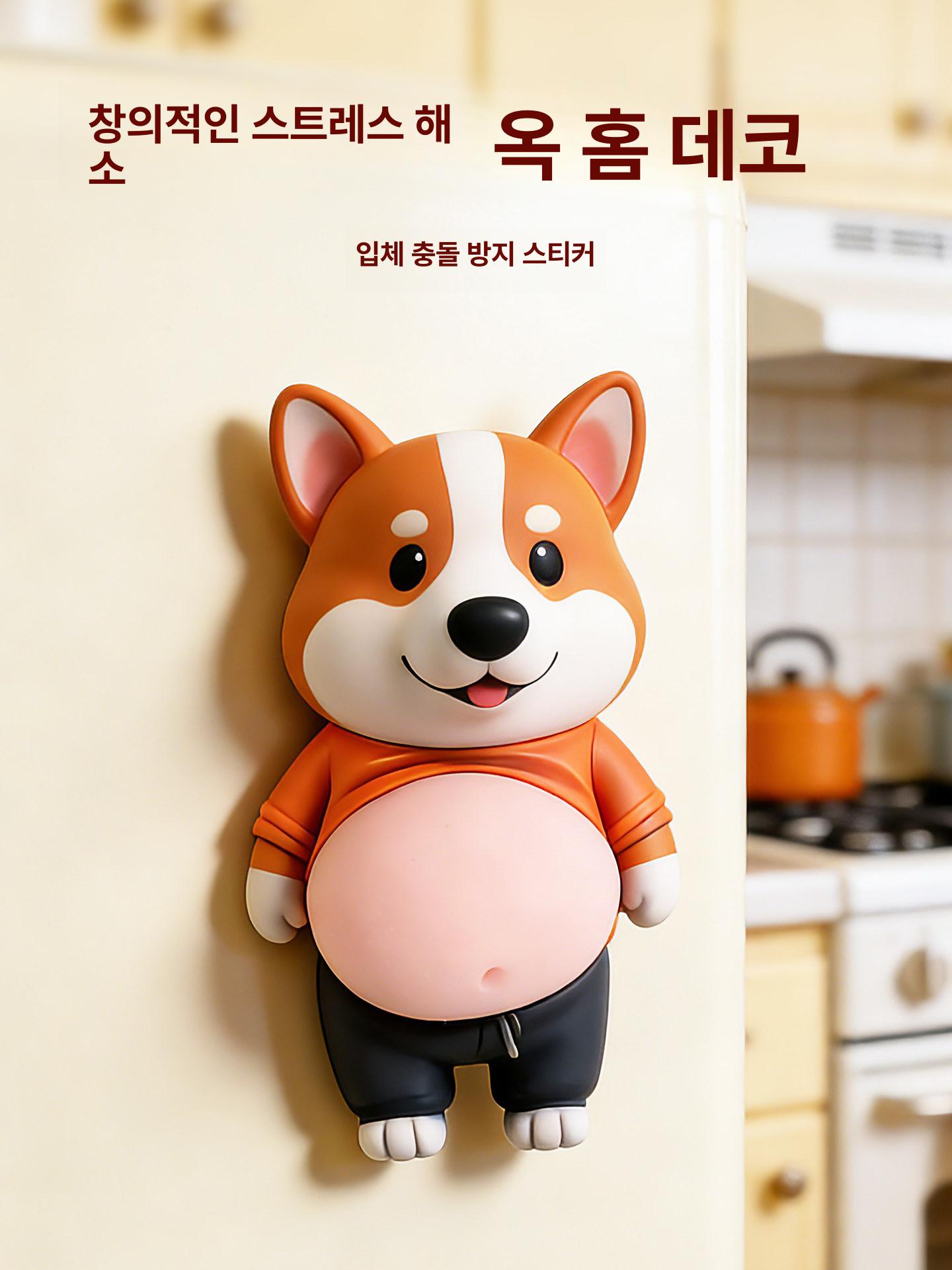 귀여운 문콕방지 배통통 시바 스티커 도어가드 입체 1번 대복부 강아지 인형 (한 쌍) - 상세 이미지 5