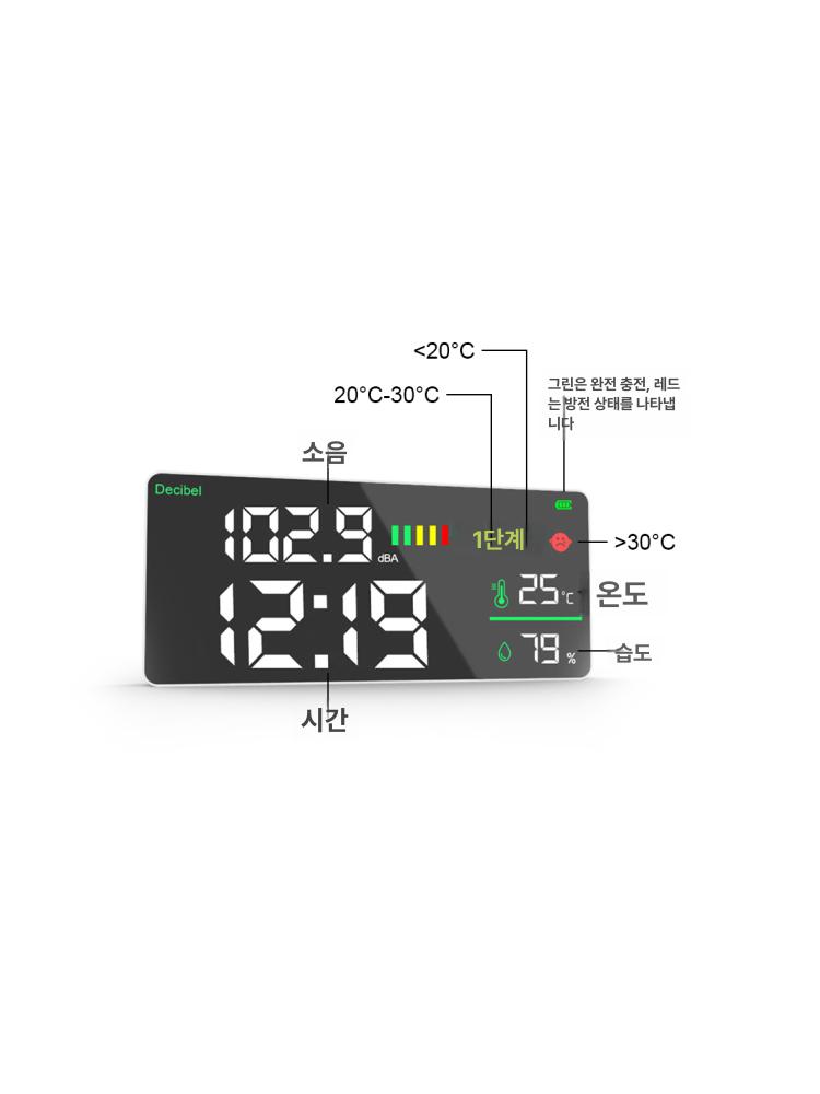벽걸이 소음계 소음 감지기 알람 고정밀 충전식 현장용 화이트 WiFi소음계 - 상세 이미지 5