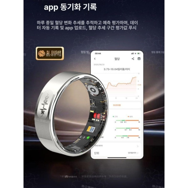 최첨단 스마트링 연속혈당측정기 건강 모니터링 무침습 혈당 혈압 심박수 혈중산소 자동 감지 반지 - 상세 이미지 3