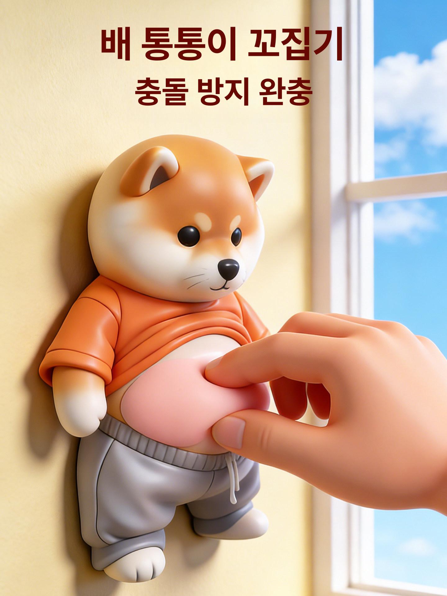 귀여운 문콕방지 배통통 시바 스티커 도어가드 입체 1번 대복부 강아지 인형 (한 쌍) - 상세 이미지 2