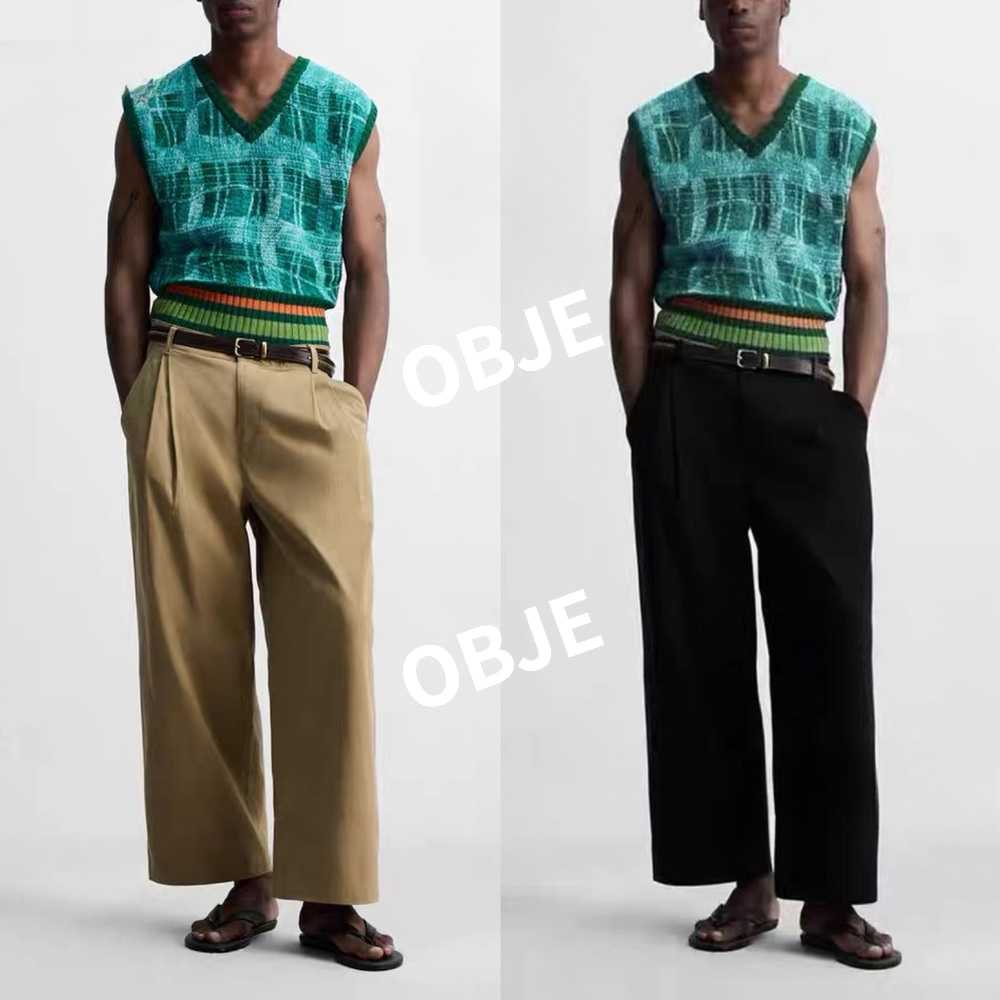 ZARA 남성 와이드 팬츠 자라 면 플리츠 봄 가을 캐주얼 바지 - 상품 이미지