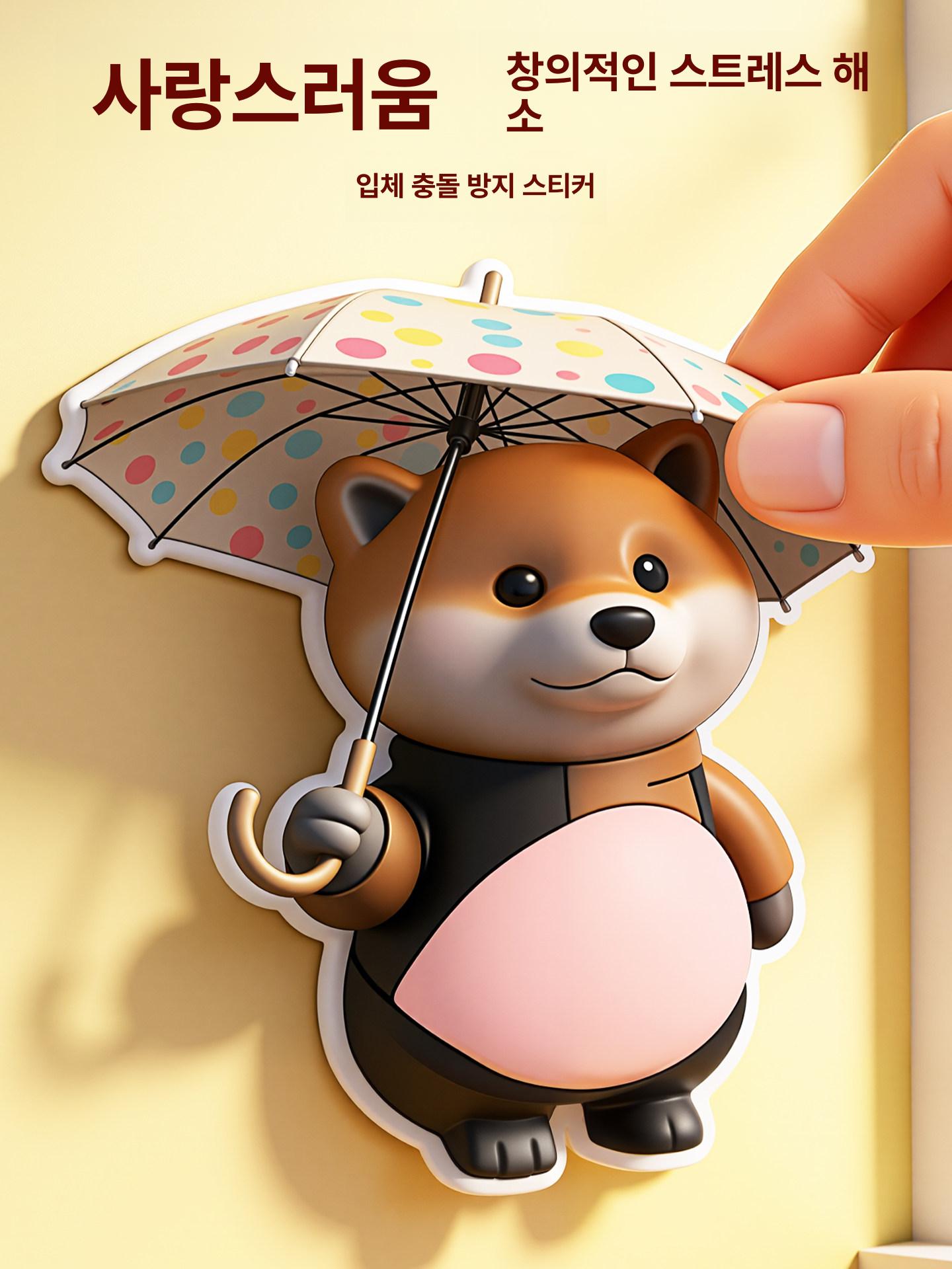 귀여운 문콕방지 배통통 시바 스티커 도어가드 입체 1번 대복부 강아지 인형 (한 쌍) - 상세 이미지 4
