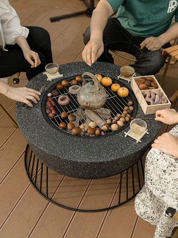 접이식 숯불 바베큐 불멍 야외 바비큐 이중연소 화로 대형 블랙 지름 70 높이 38 - 상품 이미지