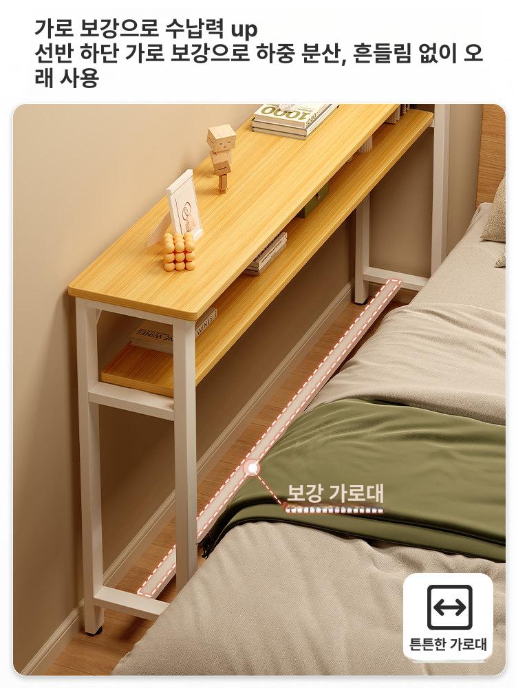 침대머리장 높은협탁 슬림협탁 화이트 공간 좁은 활용 이중층 80x20cm 실버오크+화이트 - 상세 이미지 3