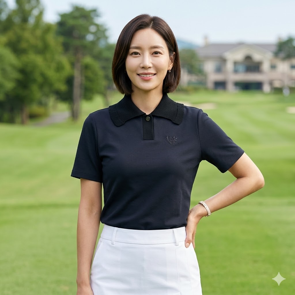 볼빅 여성 여름 골프웨어 니트애리 스판 골프 반팔티셔츠 - 상품 이미지