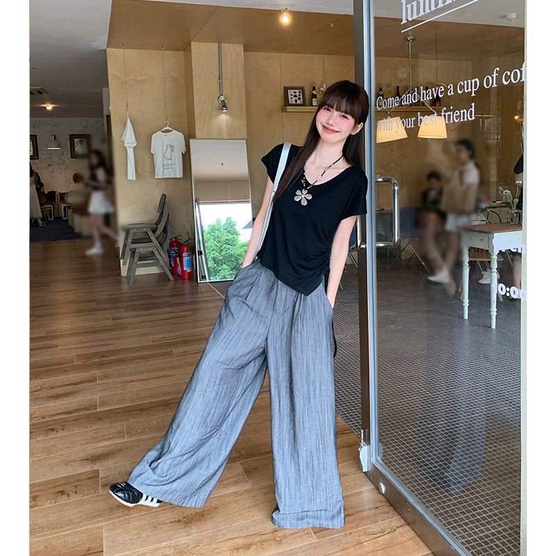 여성 캐주얼 데일리 비스코스 스판 브이넥 레이어드 슬림핏 기본 무지 여름 반팔 티셔츠 가벼운 얇은 외출룩 - 상세 이미지 2