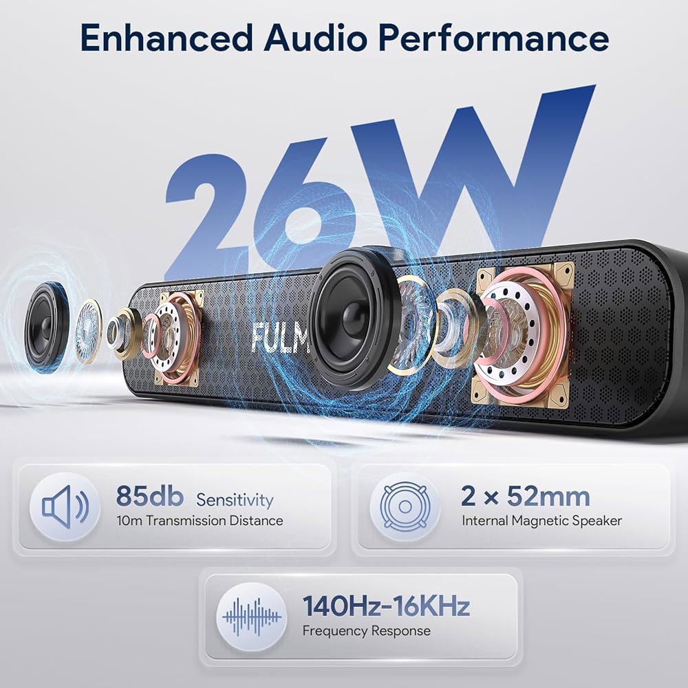 26W HD 사운드의 풀미나레 블루투스 스피커, 최대 30시간 재생 가능한 휴대용 AUX&TF-카드 및 USB 입력, LED 조명, 가정용/파티/야외용 스피커 5.3 무선, (블랙 - 상세 이미지 2
