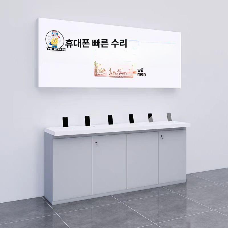 키오스크 테이블 다이 브래킷 거치대 상점 카페 브라켓 화이트 상판 그레이 캐비닛 길이 1500x너비 500x높이 900 - 상세 이미지 5