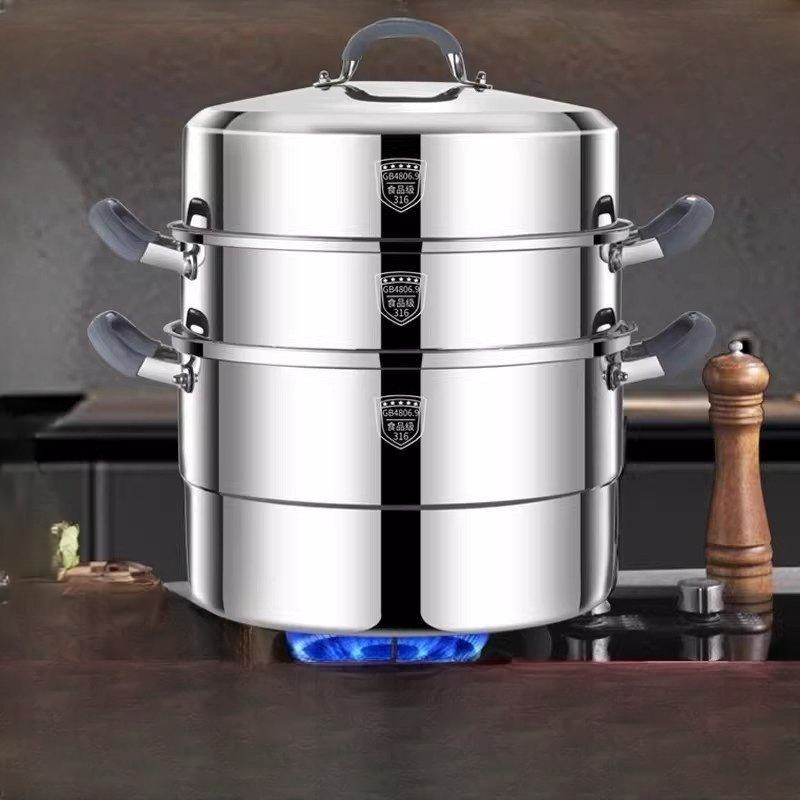 스테인리스 만두 찜통 대형 떡 찜냄비 다용도 해산물 외경 26cm 3단 냄비1개+찜판2개+찜기1개 - 상품 이미지